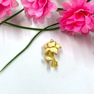 Gold and Enamel Rise Micro Vintage Brooch with Crystal Accents